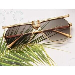 Rhinestone Cat Head Aviator Sunglasses Fashion Womens Gold  Brown Resort Glam